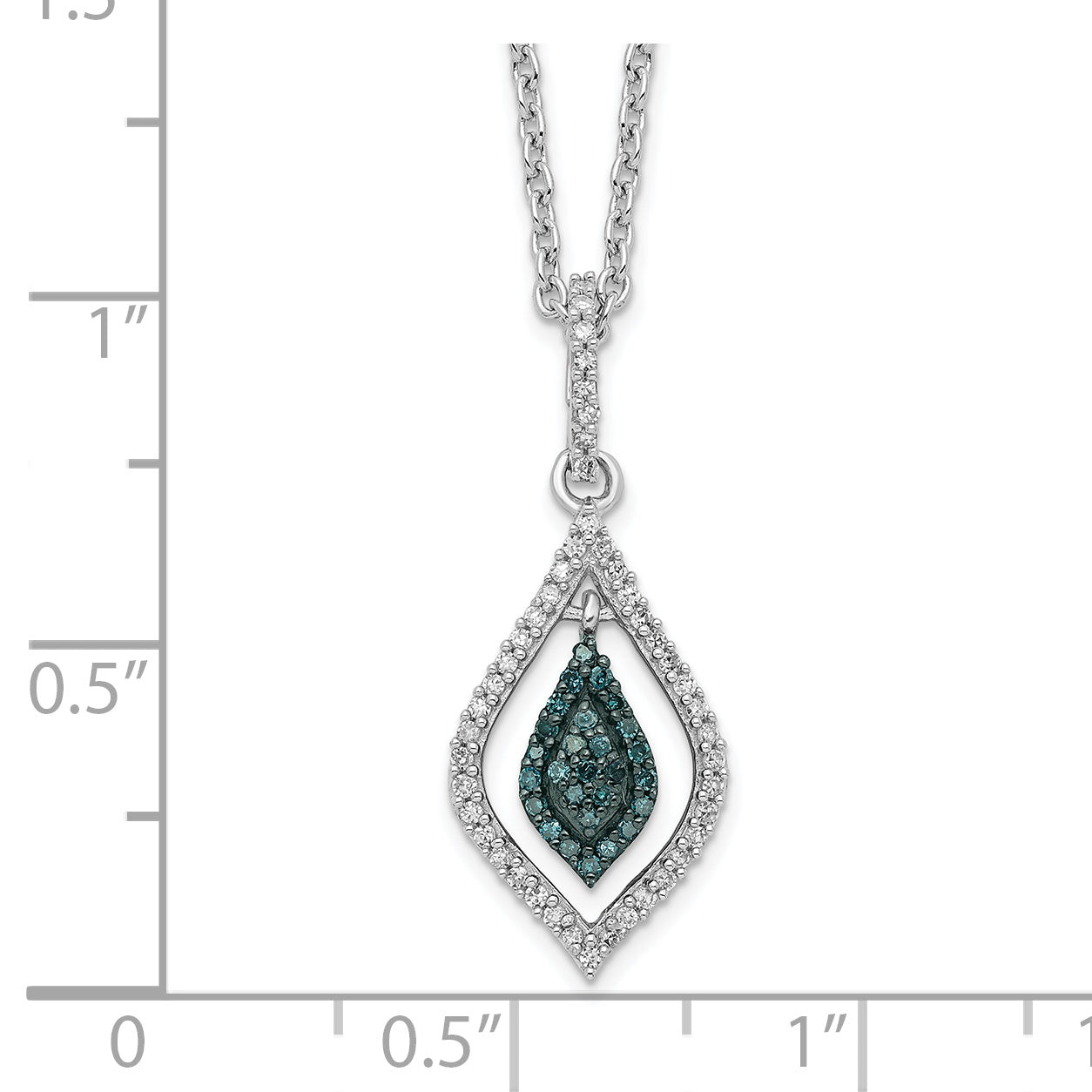 White Night Sterling Silver Rhodium-plated Blue and White Diamond 18 inch Necklace with 2 Inch Extender