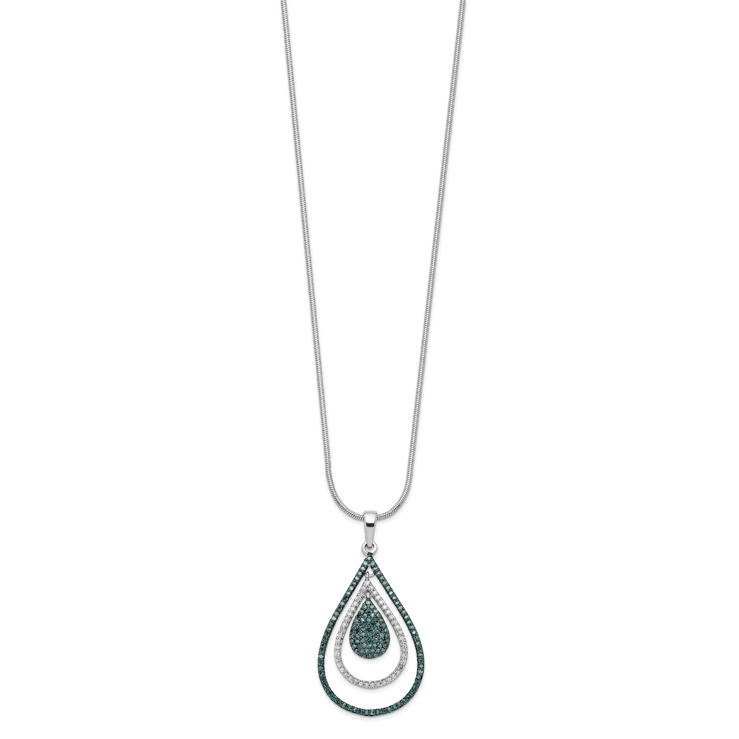 White Night Sterling Silver Rhodium-plated Blue and White Diamond Teardrop 18 Inch Necklace with 2 Inch Extender