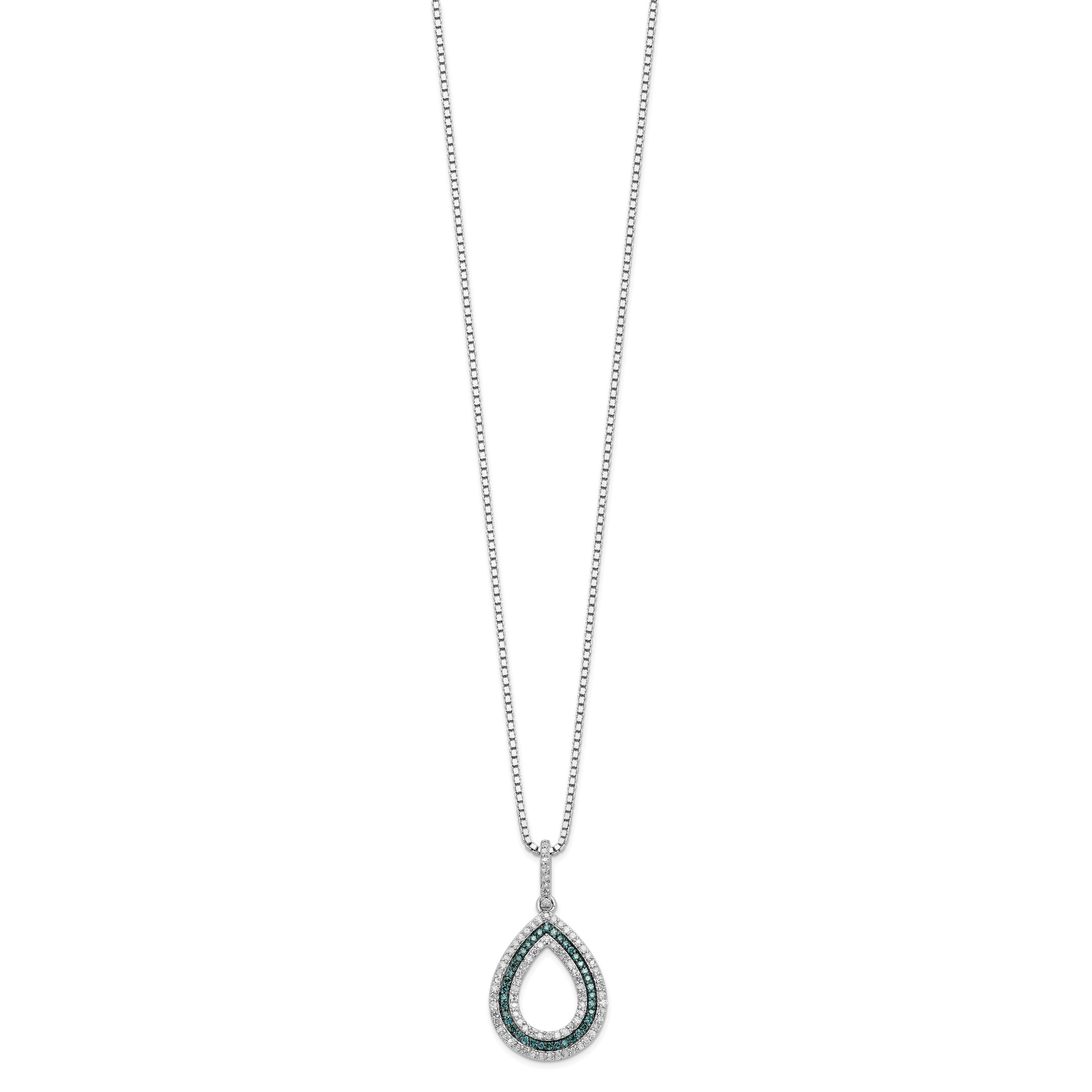 White Night Sterling Silver Rhodium-plated Blue and White Diamond Teardrop 18 Inch Necklace with 2 Inch Extender