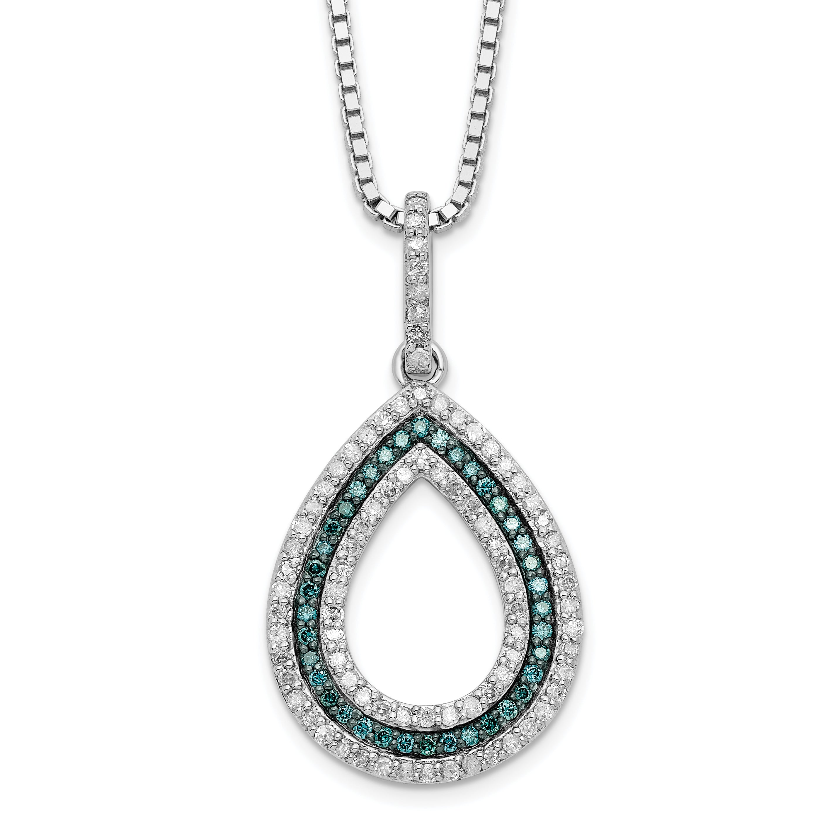 White Night Sterling Silver Rhodium-plated Blue and White Diamond Teardrop 18 Inch Necklace with 2 Inch Extender Main image