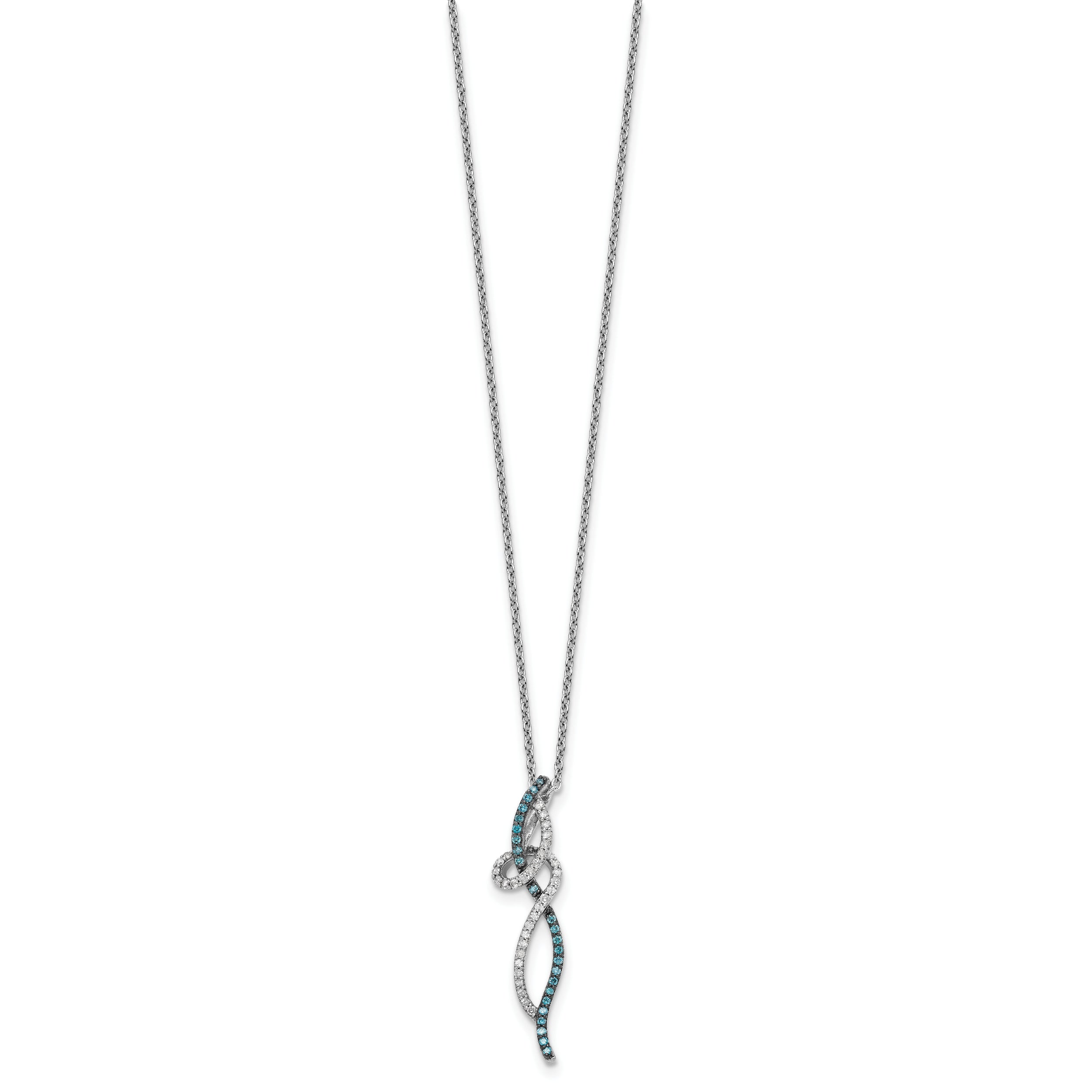 White Night Sterling Silver Rhodium-plated Swirl White and Blue Diamond 18 inch Necklace with 2 Inch Extender