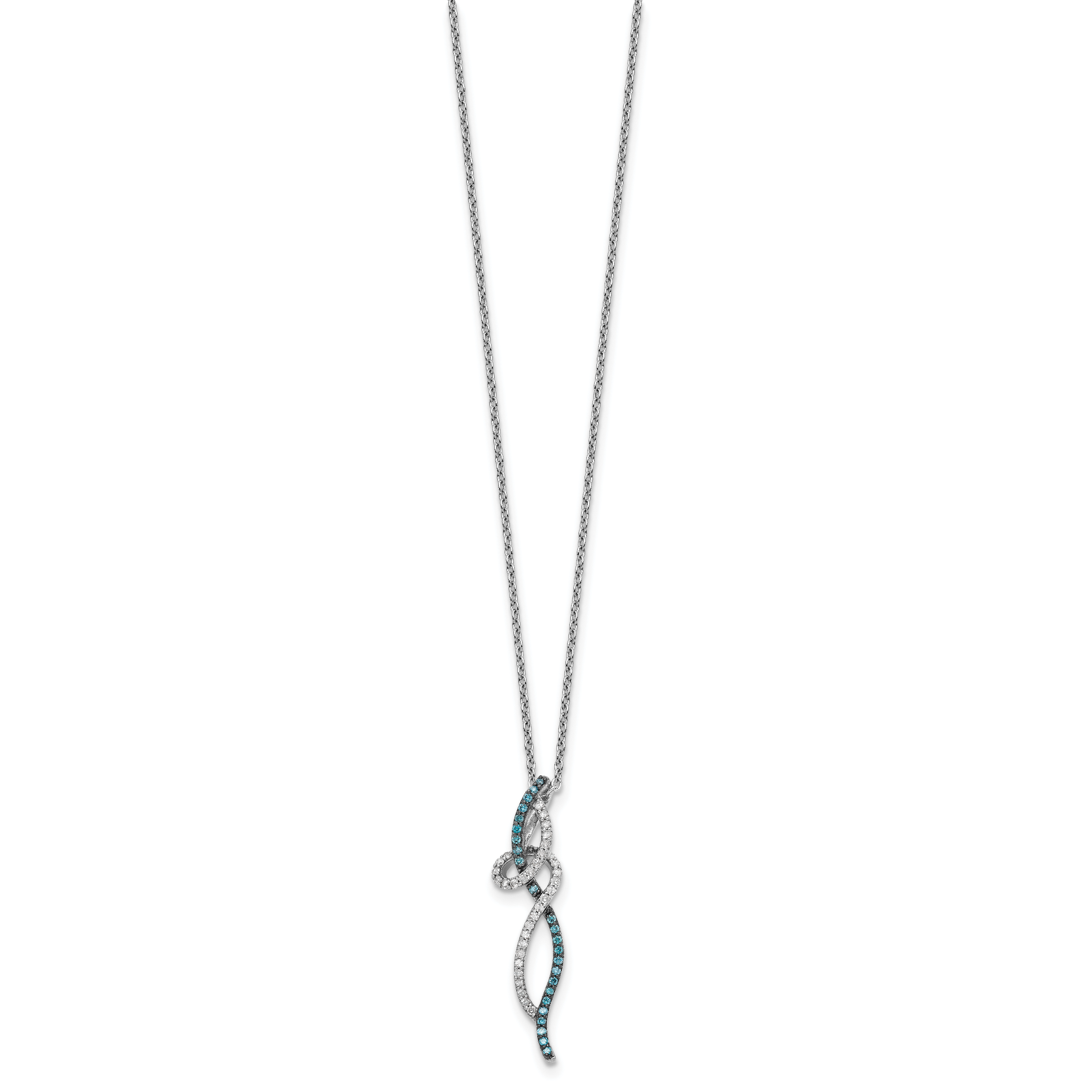 White Night Sterling Silver Rhodium-plated Swirl White and Blue Diamond 18 inch Necklace with 2 Inch Extender Secondary image