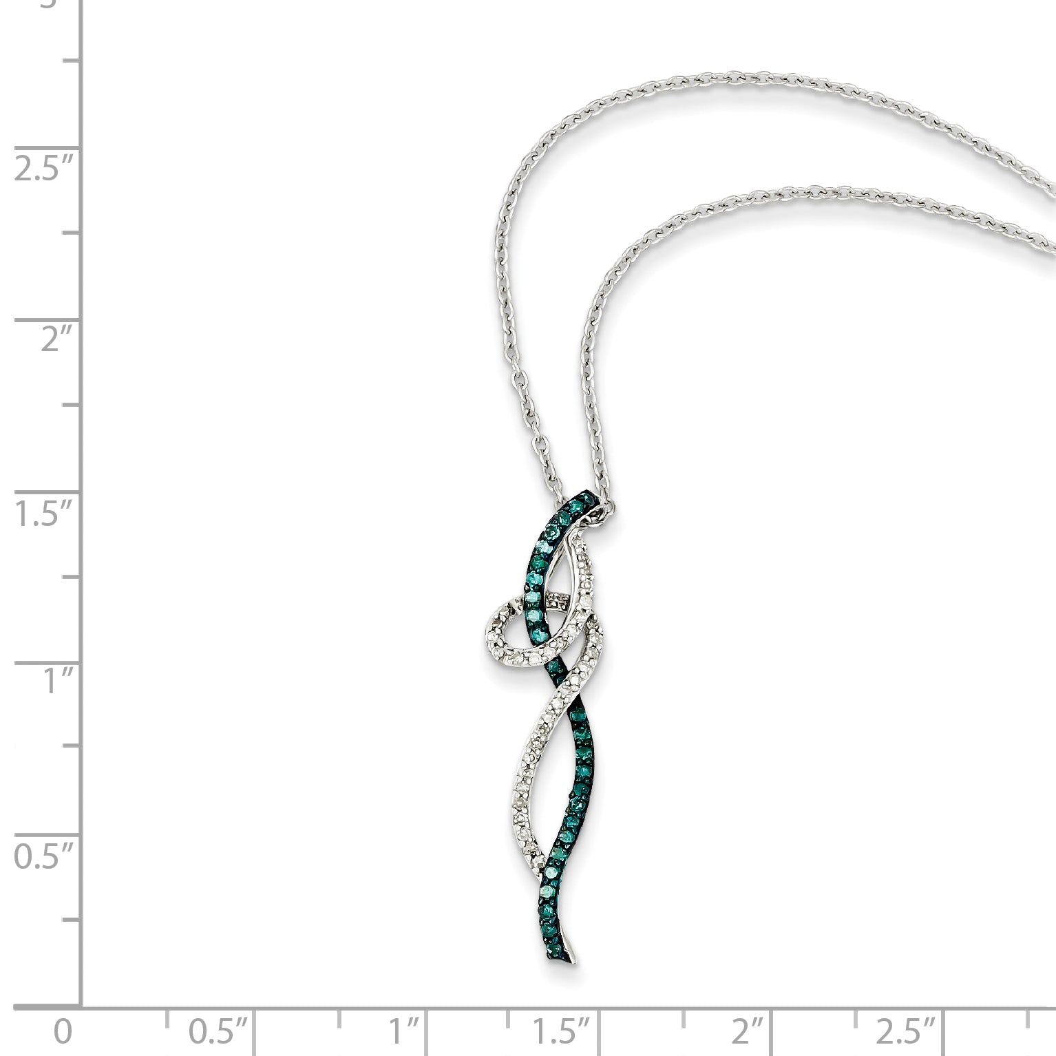 White Night Sterling Silver Rhodium-plated Swirl White and Blue Diamond 18 inch Necklace with 2 Inch Extender