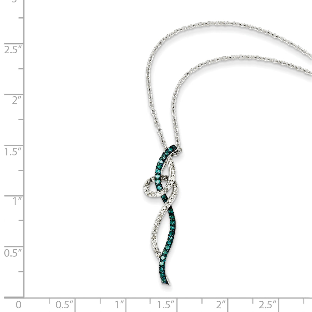 White Night Sterling Silver Rhodium-plated Swirl White and Blue Diamond 18 inch Necklace with 2 Inch Extender