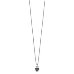 White Night Sterling Silver Rhodium-plated White and Black Diamond Heart 18 Inch Necklace with 2 Inch Extender