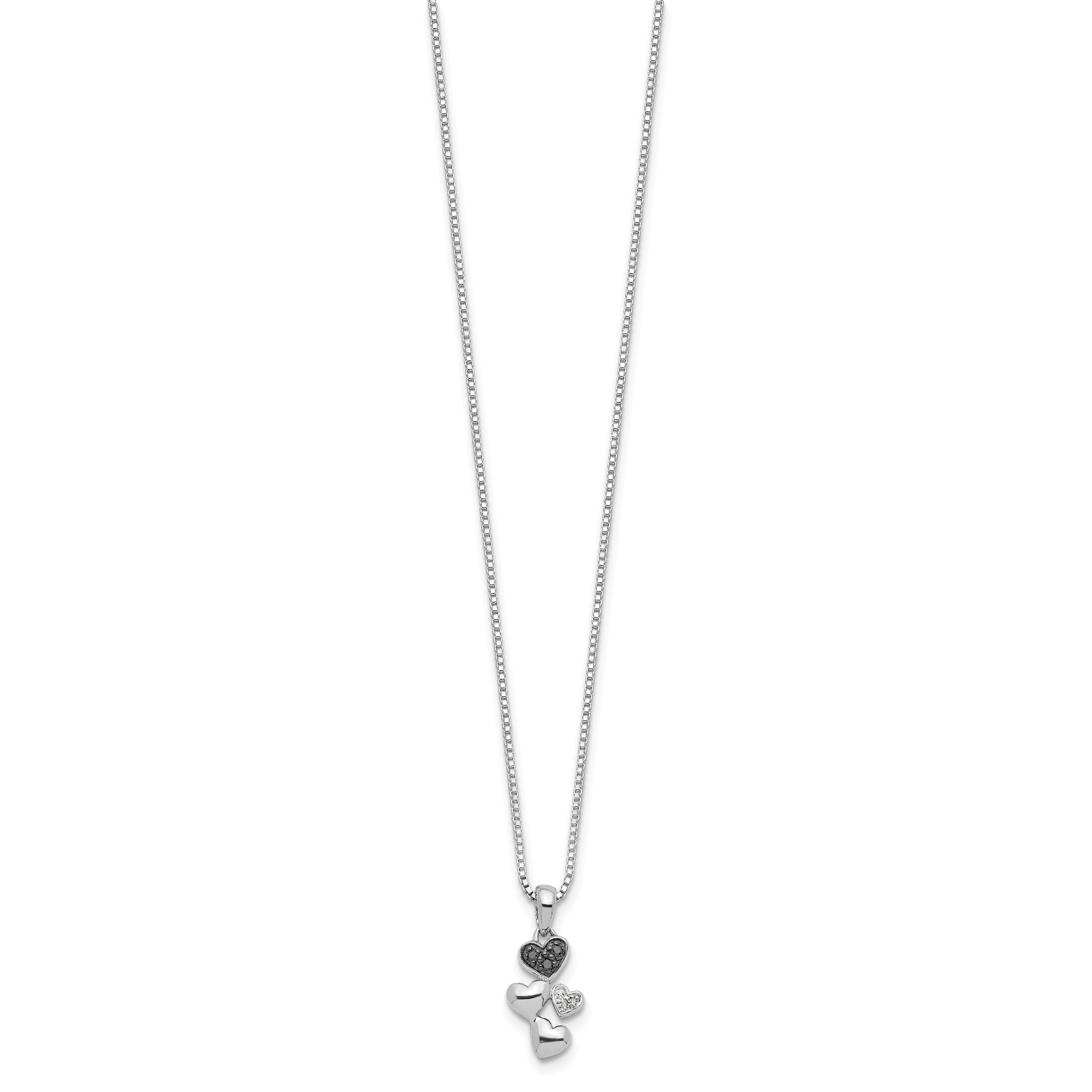 White Night Sterling Silver Rhodium-plated White and Black Diamond Heart 18 Inch Necklace with 2 Inch Extender