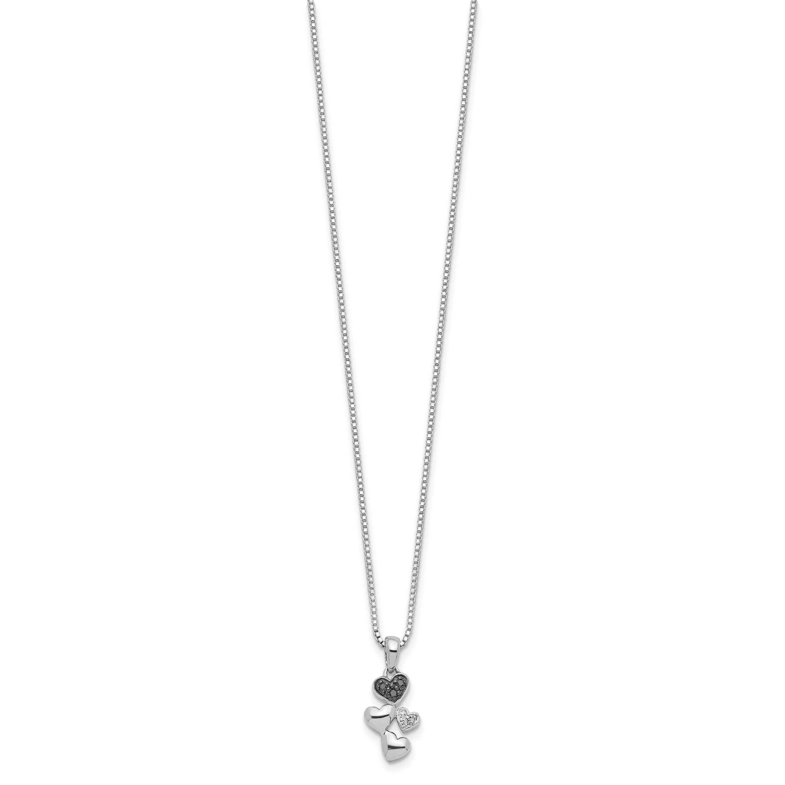 White Night Sterling Silver Rhodium-plated White and Black Diamond Heart 18 Inch Necklace with 2 Inch Extender Secondary image