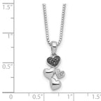 White Night Sterling Silver Rhodium-plated White and Black Diamond Heart 18 Inch Necklace with 2 Inch Extender