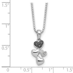 White Night Sterling Silver Rhodium-plated White and Black Diamond Heart 18 Inch Necklace with 2 Inch Extender
