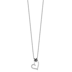 White Night Sterling Silver Rhodium-plated Black and White Diamond Heart with Flower 18 Inch Necklace with 2 Inch Extender