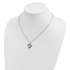 White Night Sterling Silver Rhodium-plated Black and White Diamond Heart Necklace with 2 Inch Extender