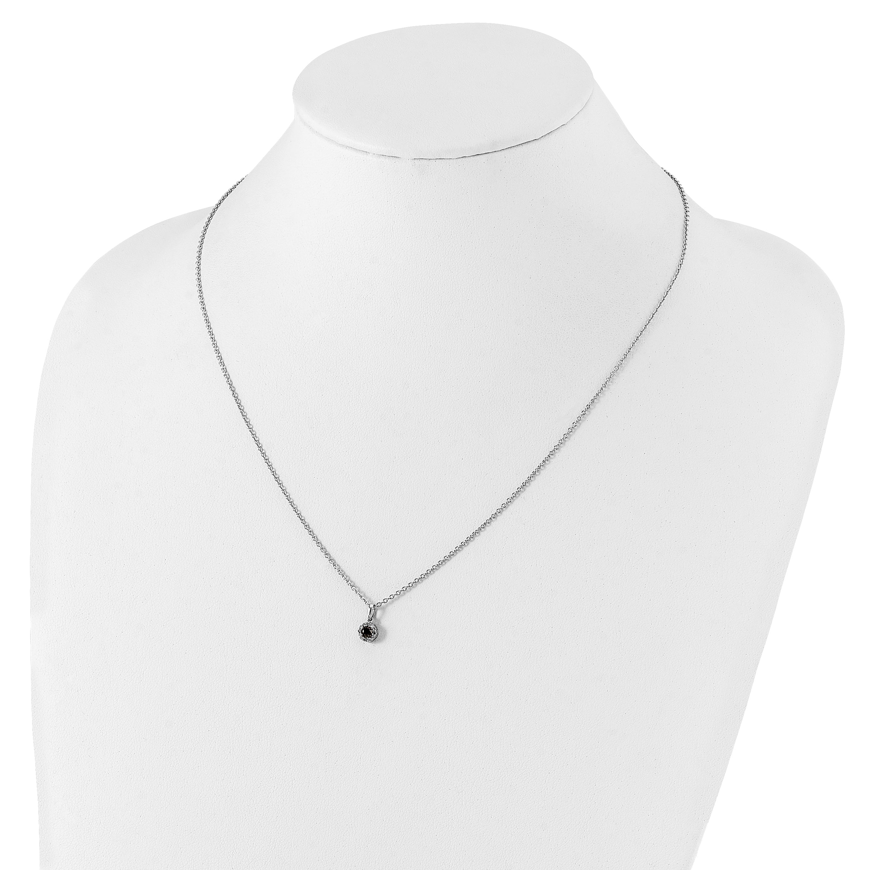 White Night Sterling Silver Rhodium-plated Black and White Diamond Circle Pendant 18 Inch Necklace with 2 Inch Extender
