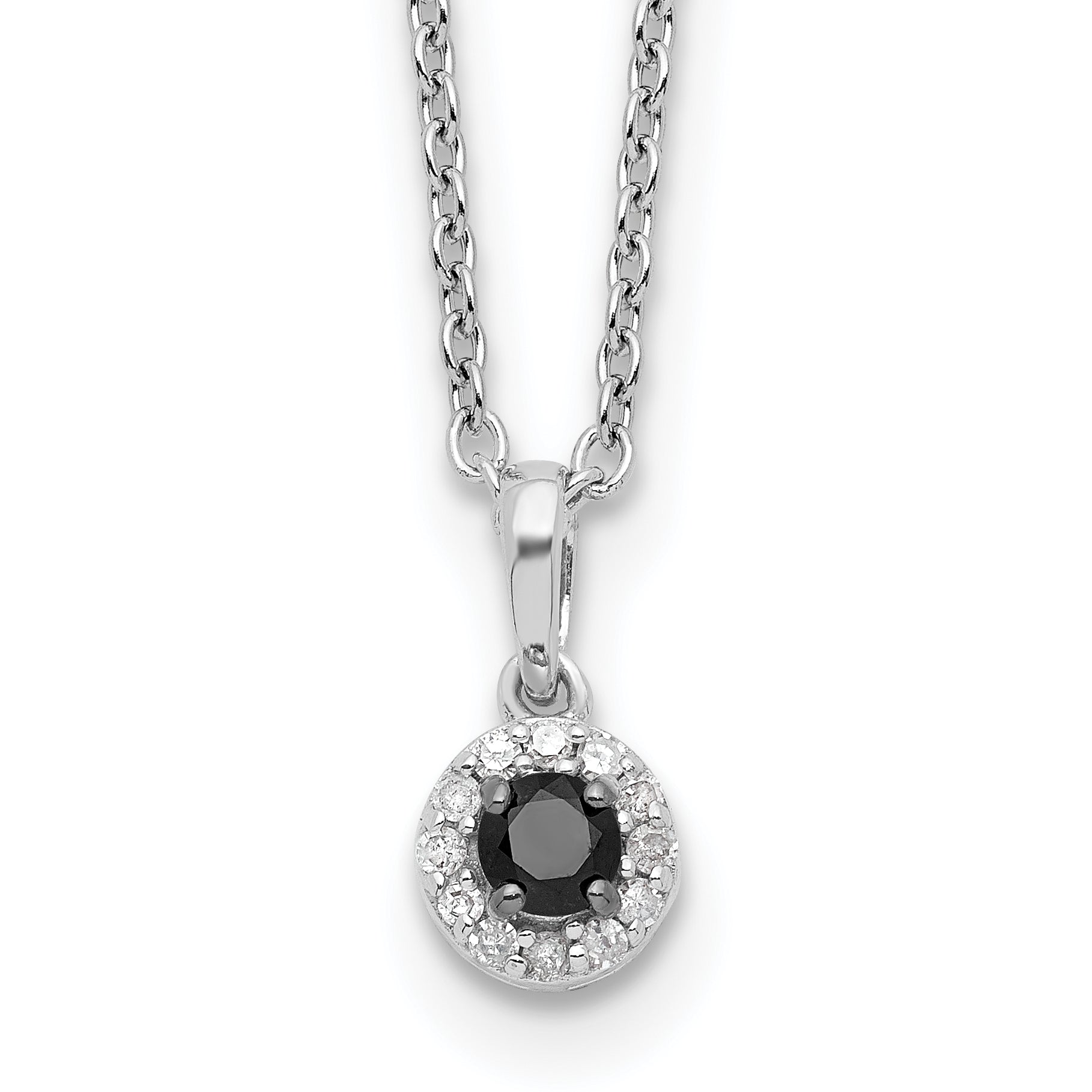 White Night Sterling Silver Rhodium-plated Black and White Diamond Circle Pendant 18 Inch Necklace with 2 Inch Extender Main image