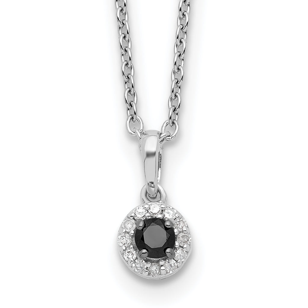 White Night Sterling Silver Rhodium-plated Black and White Diamond Circle Pendant 18 Inch Necklace with 2 Inch Extender