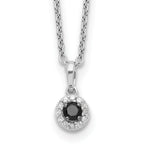 White Night Sterling Silver Rhodium-plated Black and White Diamond Circle Pendant 18 Inch Necklace with 2 Inch Extender