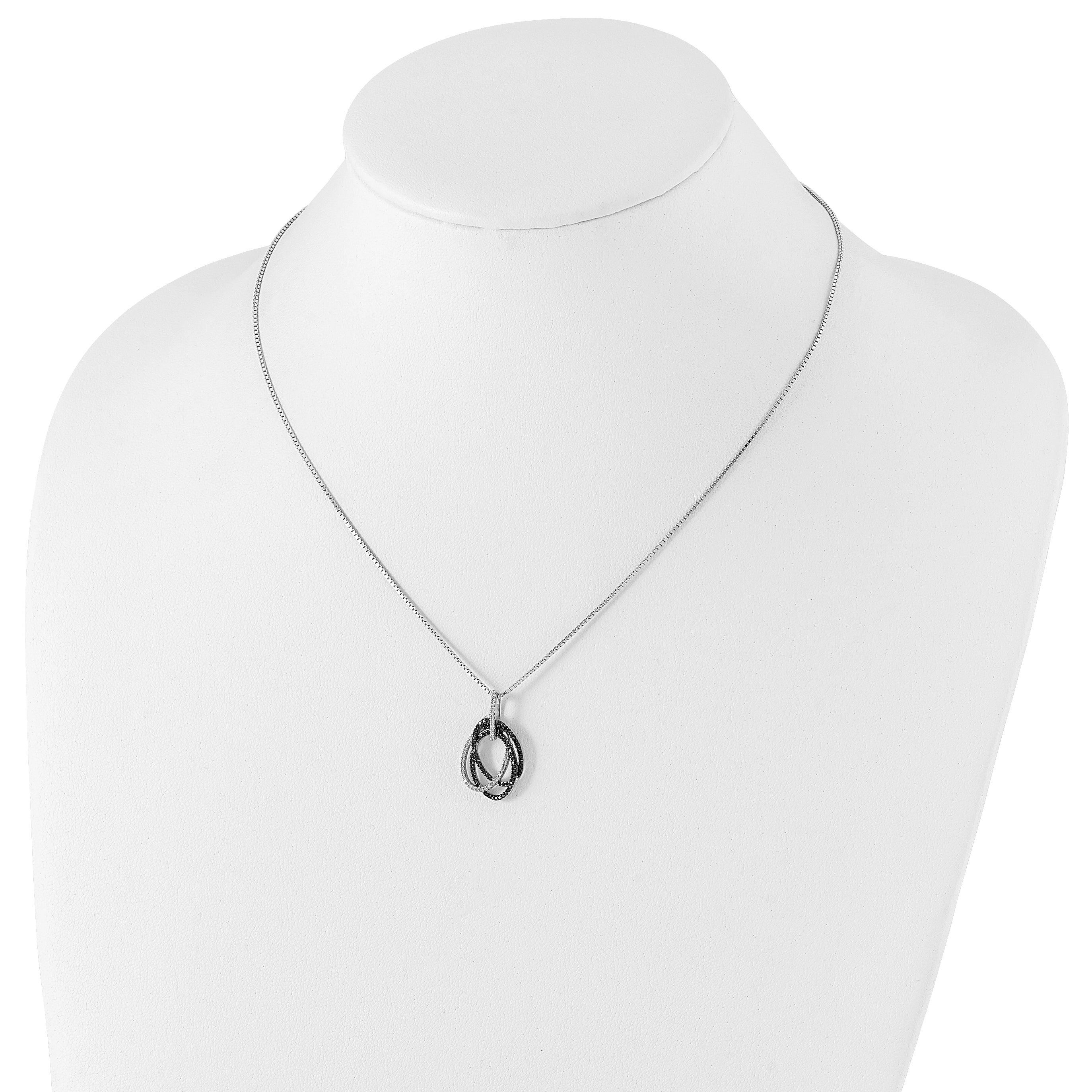 White Night Sterling Silver Rhodium-plated Black and White Diamond Triple Oval 18 Inch Necklace with 2 Inch Extender