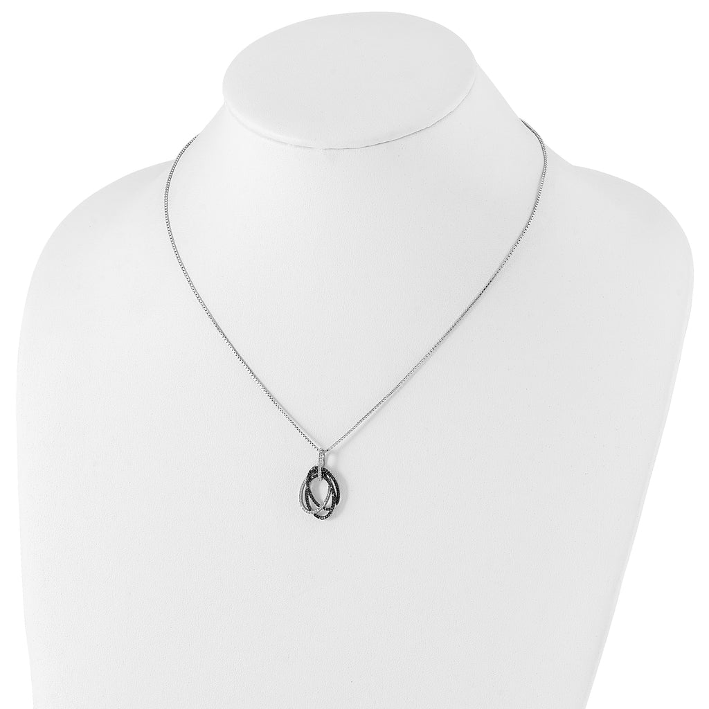 White Night Sterling Silver Rhodium-plated Black and White Diamond Triple Oval 18 Inch Necklace with 2 Inch Extender