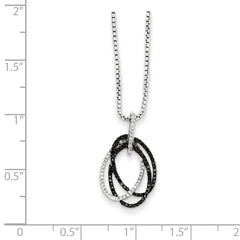 White Night Sterling Silver Rhodium-plated Black and White Diamond Triple Oval 18 Inch Necklace with 2 Inch Extender