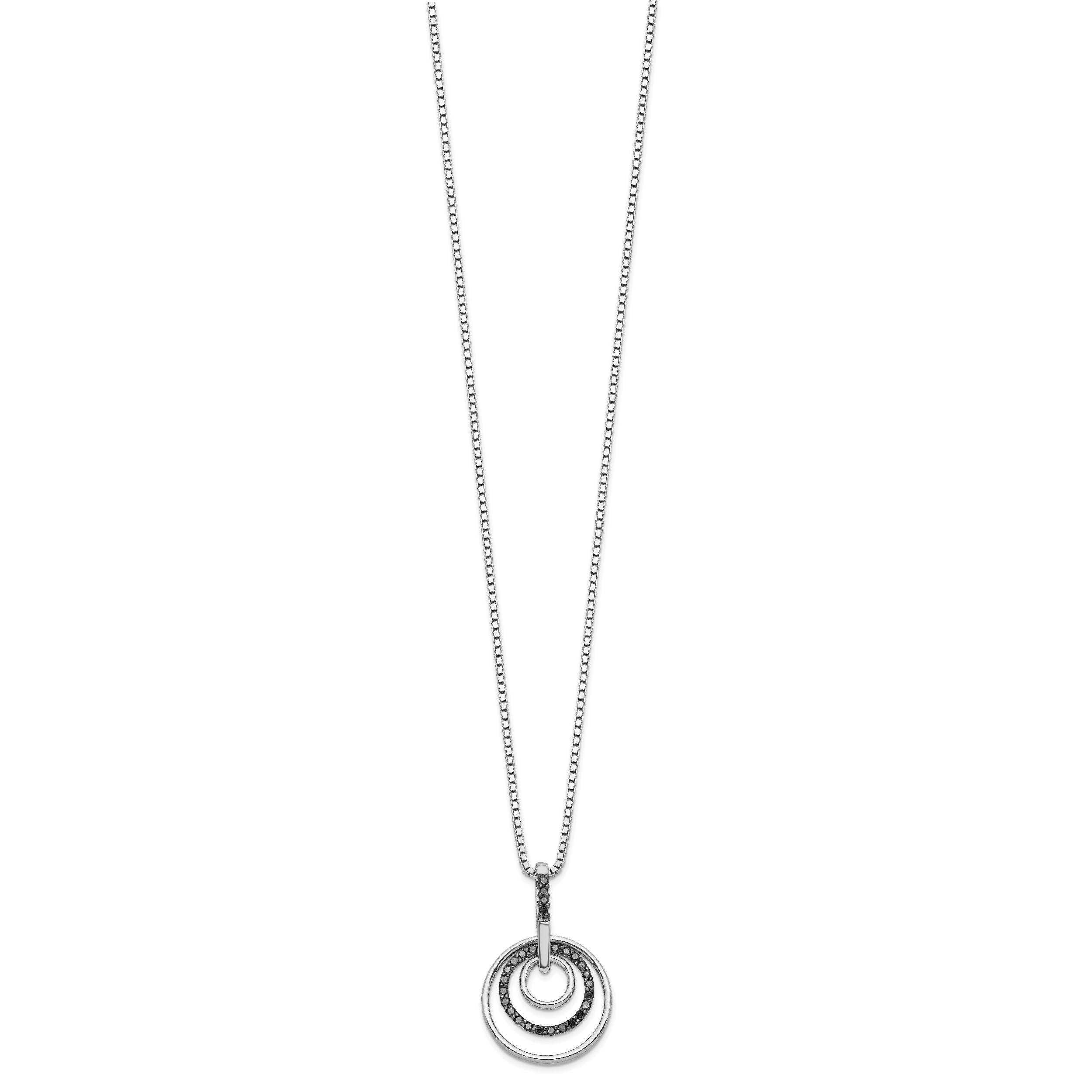 White Night Sterling Silver Rhodium-plated Black Diamond Circle 18 Inch Necklace with 2 Inch Extender Secondary image