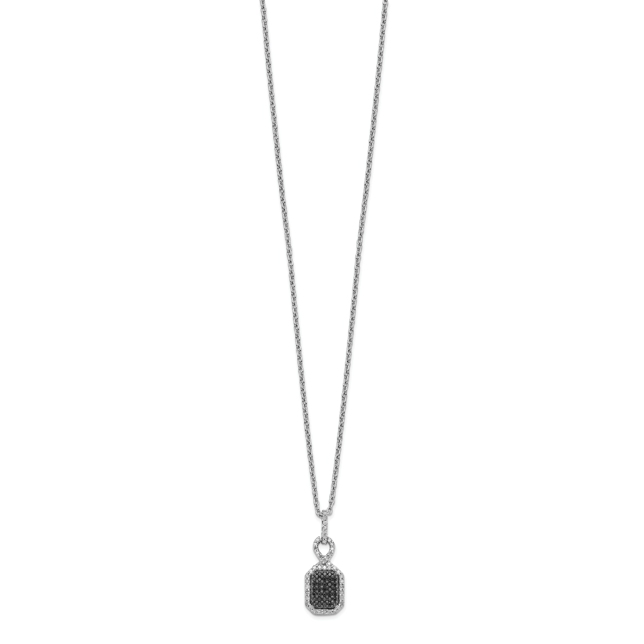 White Night Sterling Silver Rhodium-plated Black and White Diamond Rectangle Pendant 18 Inch Necklace with 2 Inch Extender Secondary image