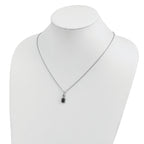 White Night Sterling Silver Rhodium-plated Black and White Diamond Rectangle Pendant 18 Inch Necklace with 2 Inch Extender