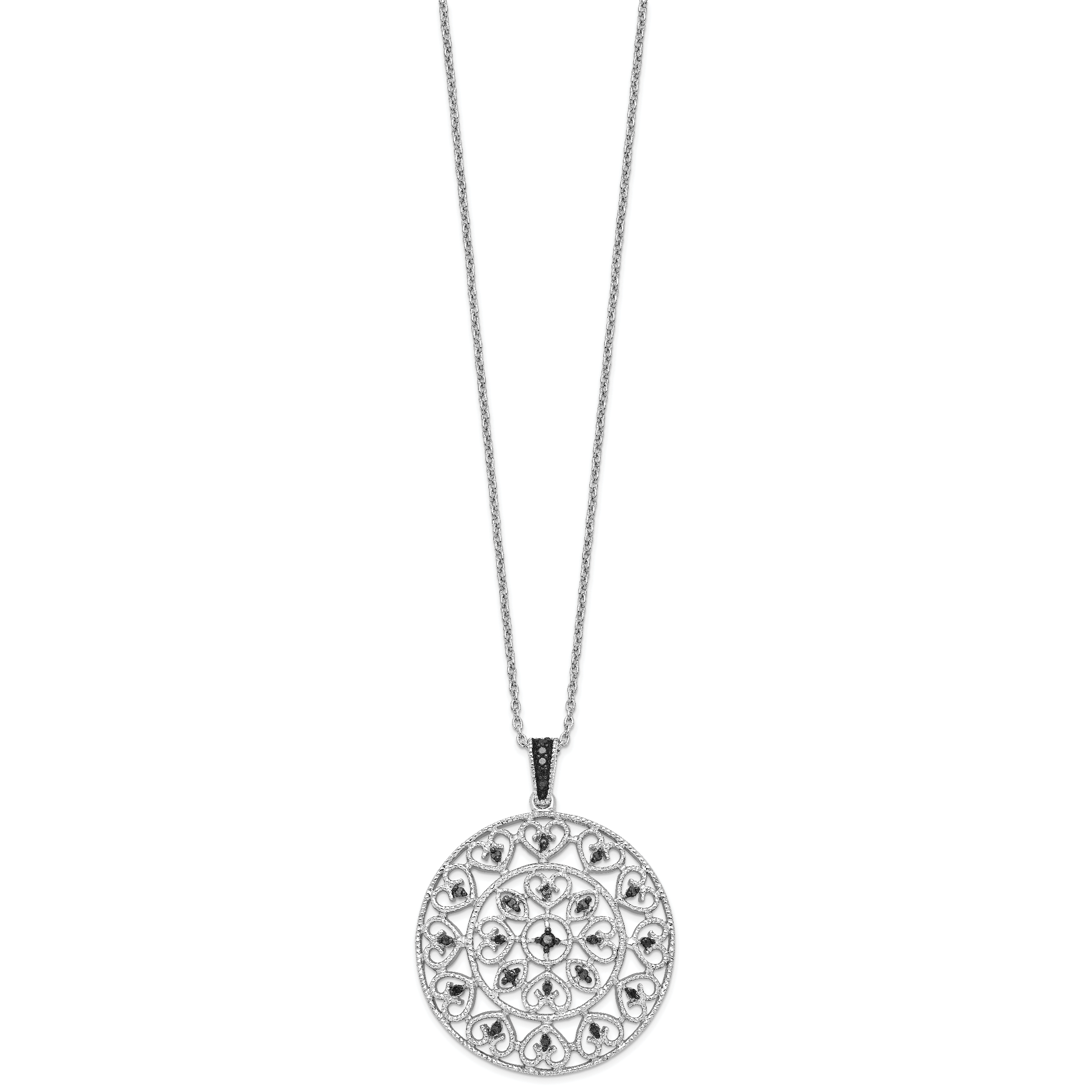 White Night Sterling Silver Rhodium-plated Black Diamond Circle Pendant 18 Inch Necklace with 2 Inch Extender Secondary image