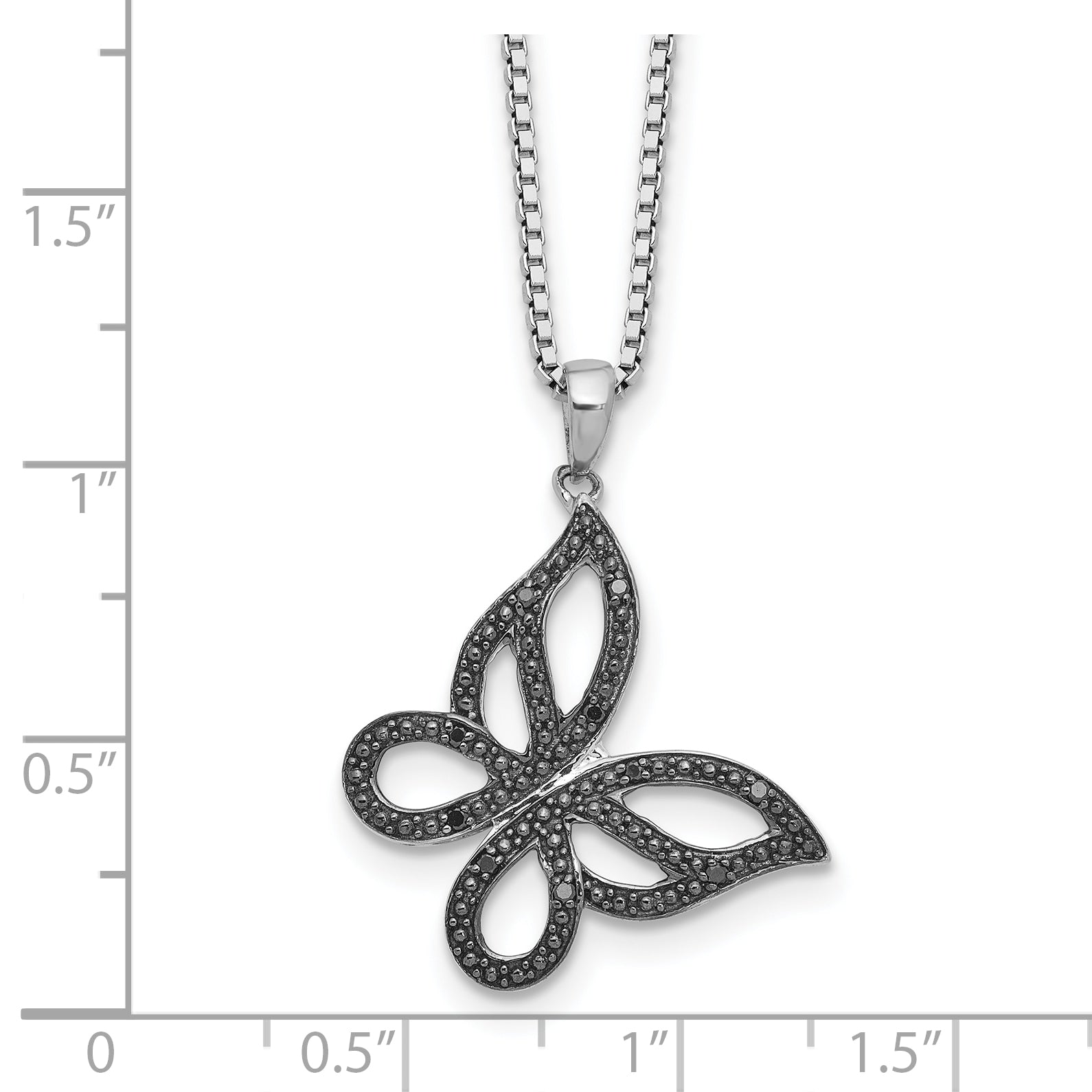 White Night Sterling Silver Rhodium-plated Black Diamond Butterfly 18 Inch Necklace with 2 Inch Extender