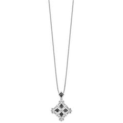 White Night Sterling Silver Rhodium-plated Black and White Diamond 18 Inch Necklace with 2 Inch Extender