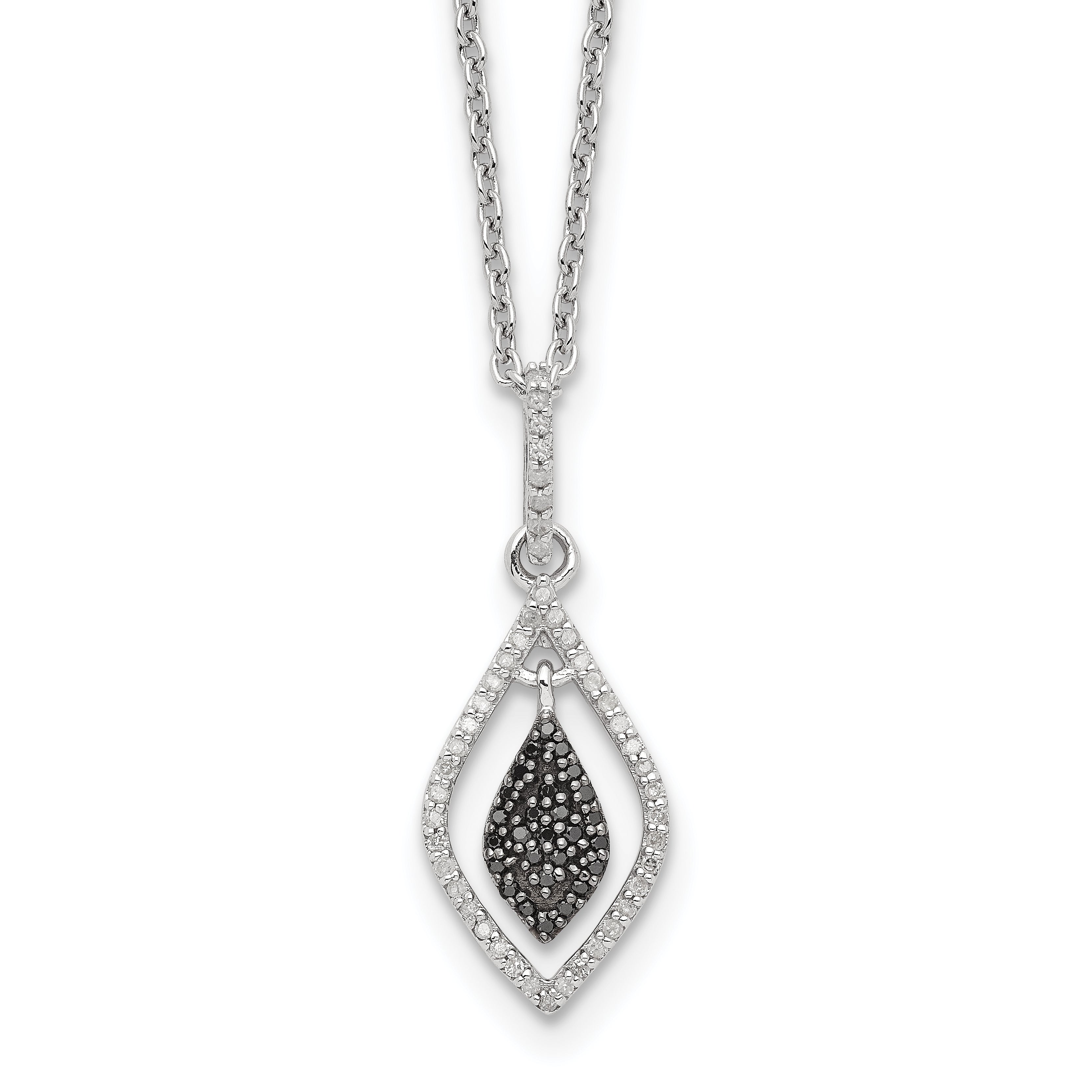 White Night Sterling Silver Rhodium-plated Black and White Diamond 18 Inch Necklace with 2 Inch Extender Main image