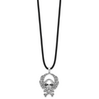 White Night Sterling Silver Rhodium-plated Black and White Diamond Skull 18 Inch Rubber Cord Necklace