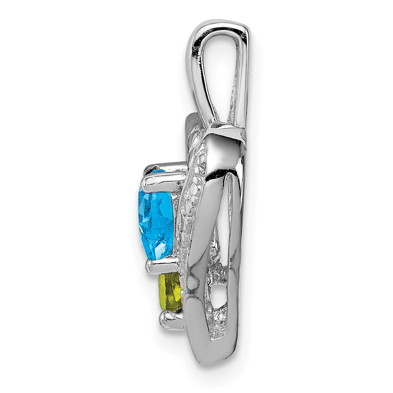 Sterling Silver Rhodium-plated Blue Topaz Peridot Diamond Pendant Secondary image