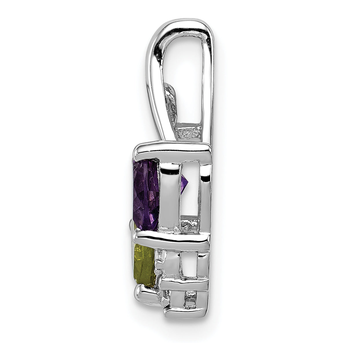 Sterling Silver Rhodium-plated Amethyst & Peridot Diamond Pendant Secondary image