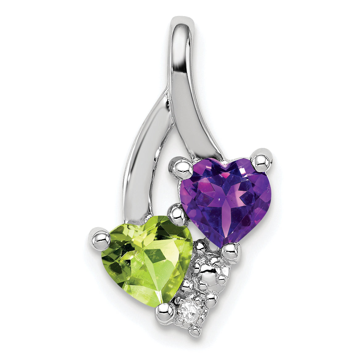 Sterling Silver Rhodium-plated Amethyst & Peridot Diamond Pendant Main image