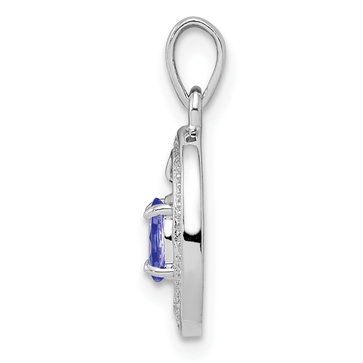 Sterling Silver Rhodium Plated Diamond and Tanzanite Oval Pendant Secondary image