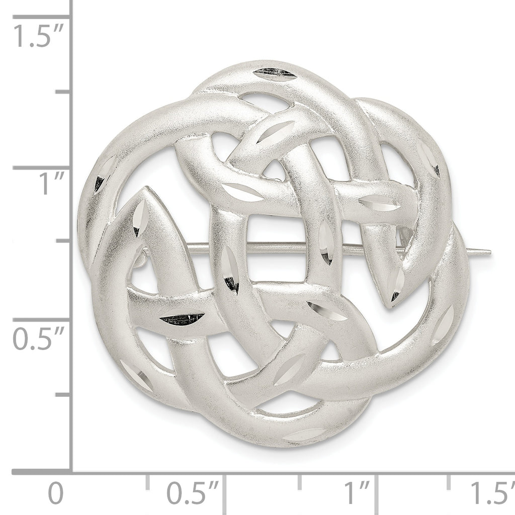 925 Sterling Silver Celtic Knot Pin with Diamond-Cut Satin Finish