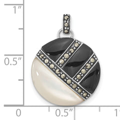 Sterling Silver Marcasite MOP & Onyx Pendant