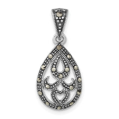 Sterling Silver Antiqued Marcasite Heart Teardrop Pendant