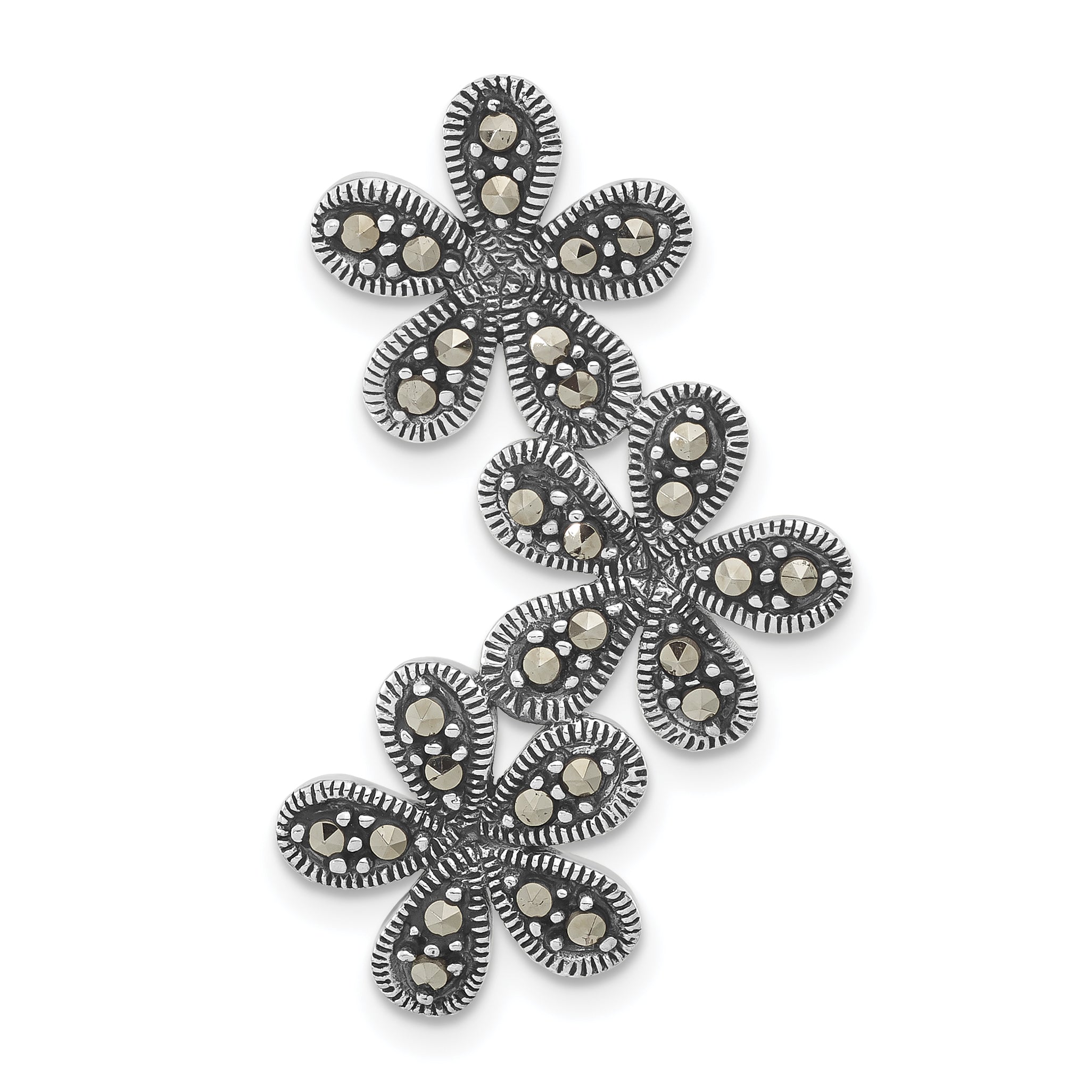 Sterling Silver Antiqued Marcasite Flower Chain Slide Pendant Main image