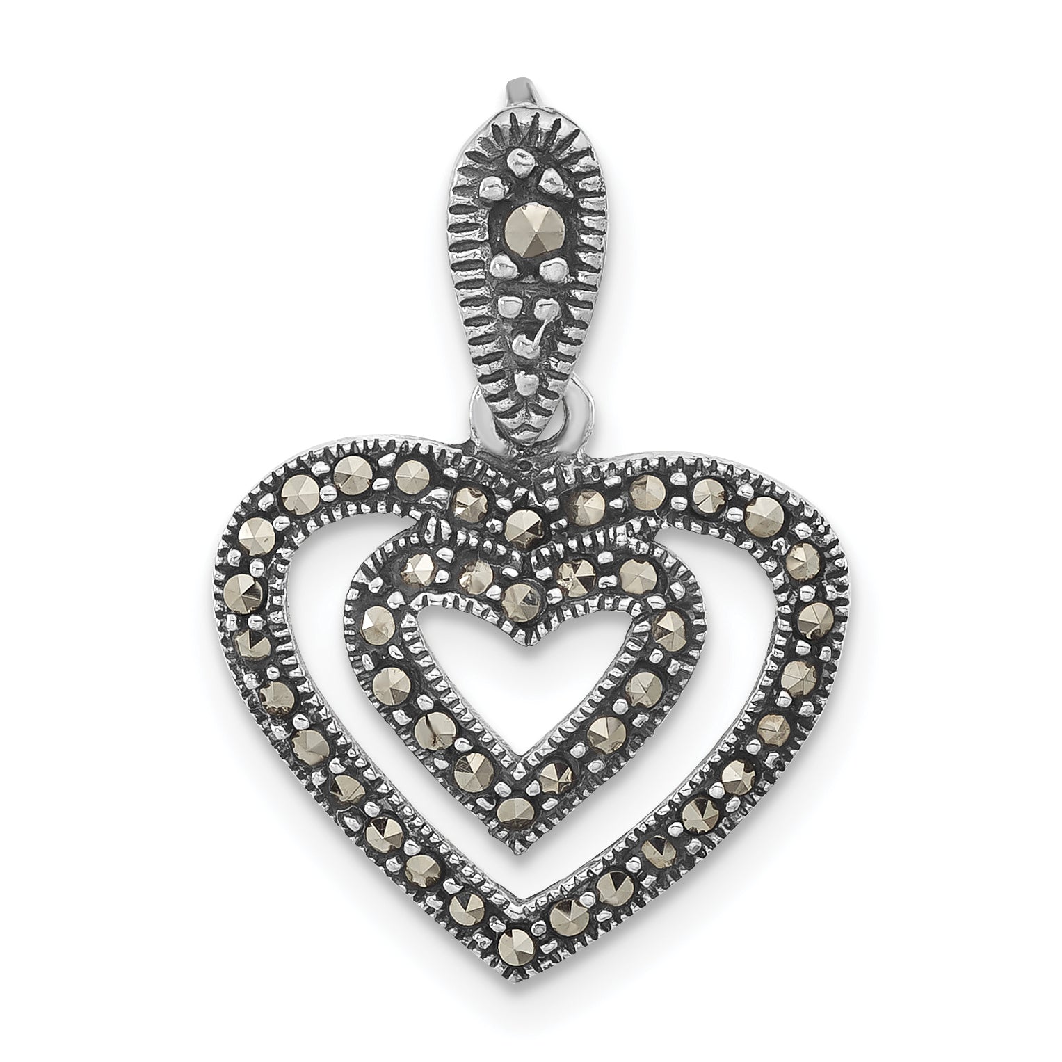 Sterling Silver Polished & Antiqued Marcasite Heart Pendant Main image