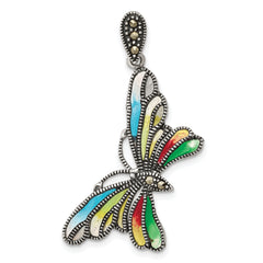 Sterling Silver Marcasite & Multi Color Epoxy Butterfly Pendant
