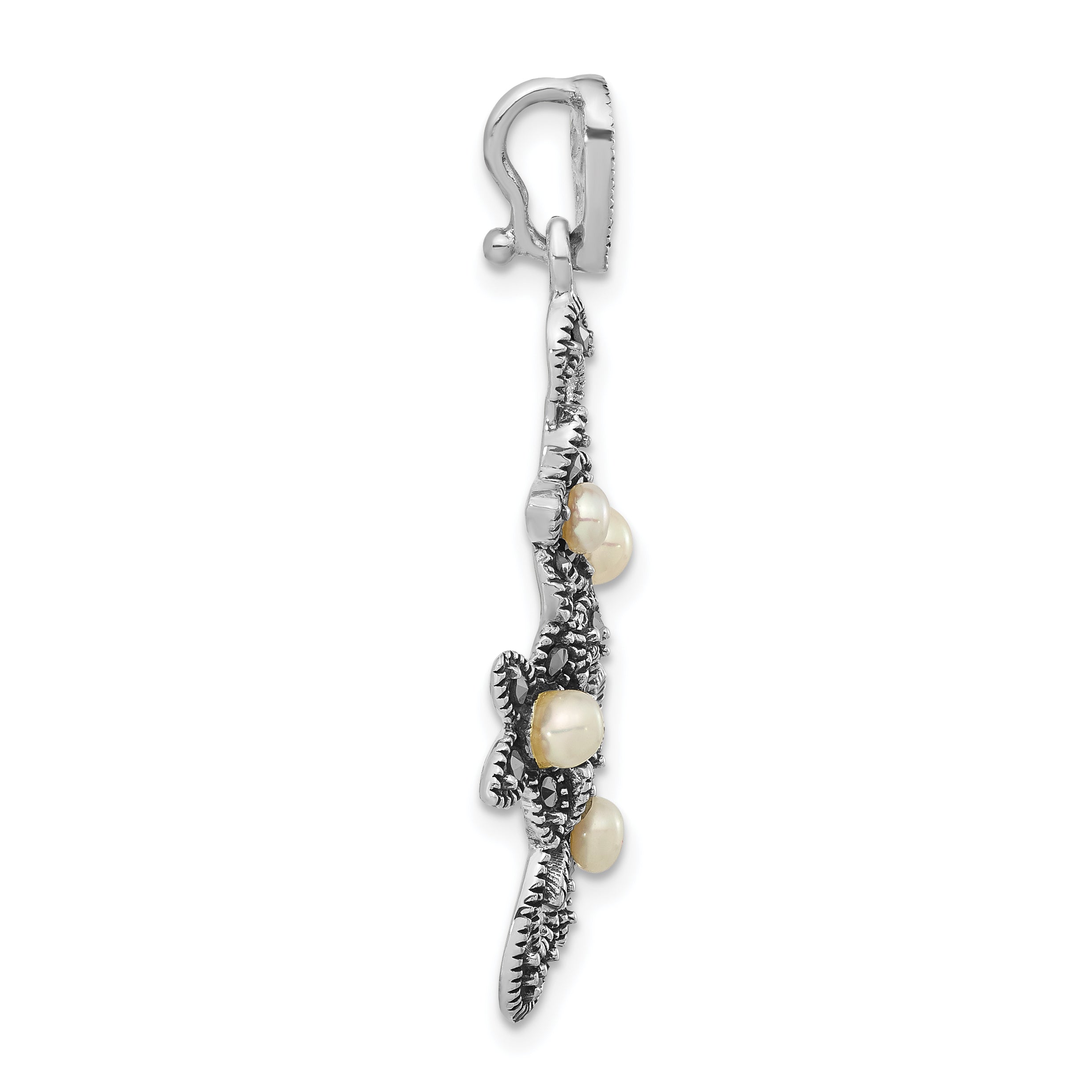 Sterling Silver Marcasite & FW Cultured Pearl Pendant Secondary image