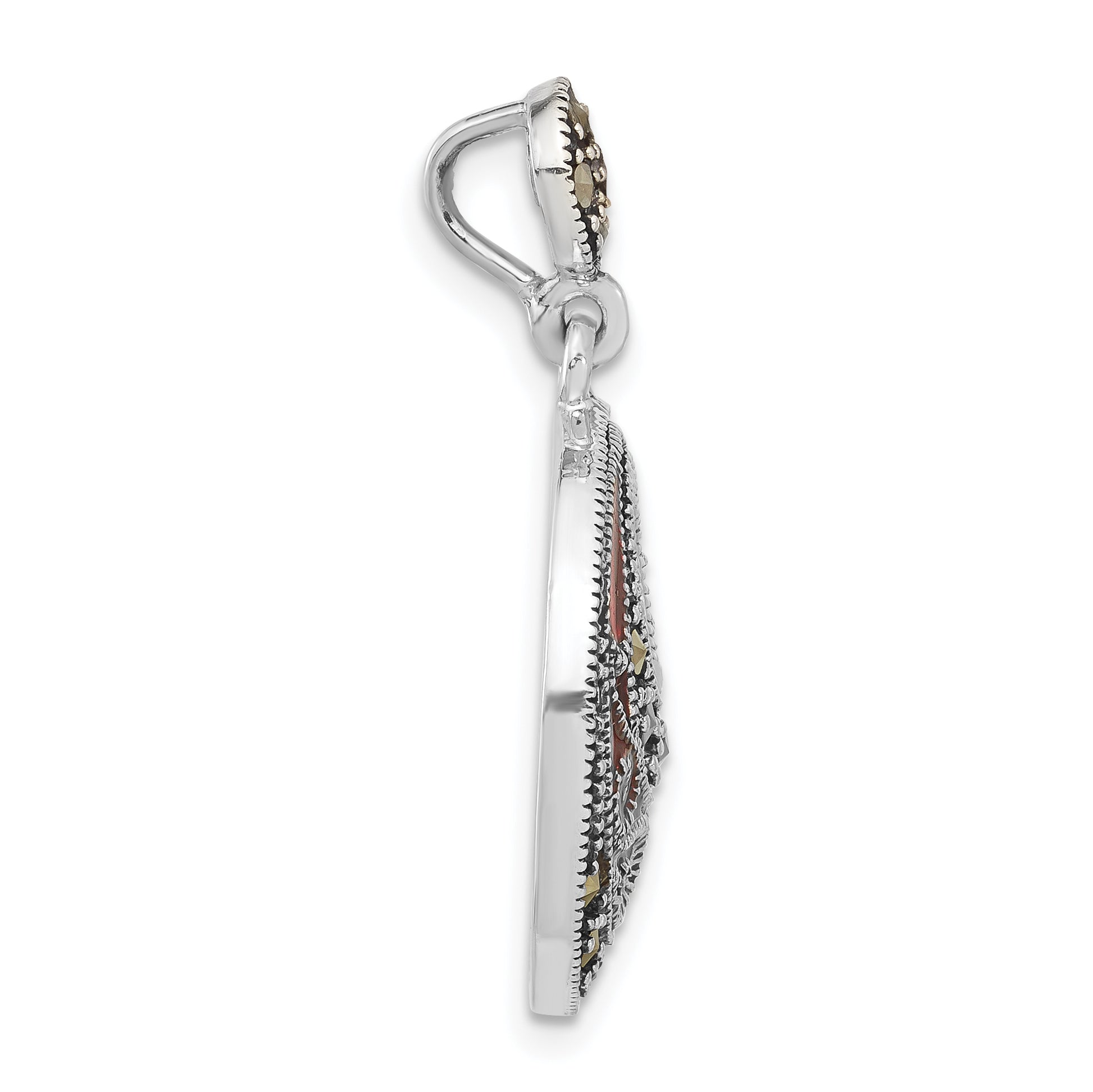 Sterling Silver Marcasite & Red Epoxy Pendant Secondary image