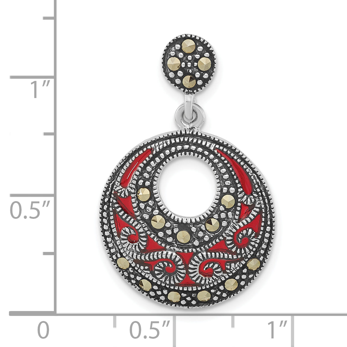 Sterling Silver Marcasite & Red Epoxy Pendant