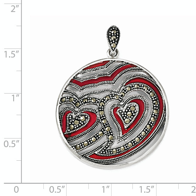 Sterling Silver Marcasite & Red Epoxy Heart Pendant