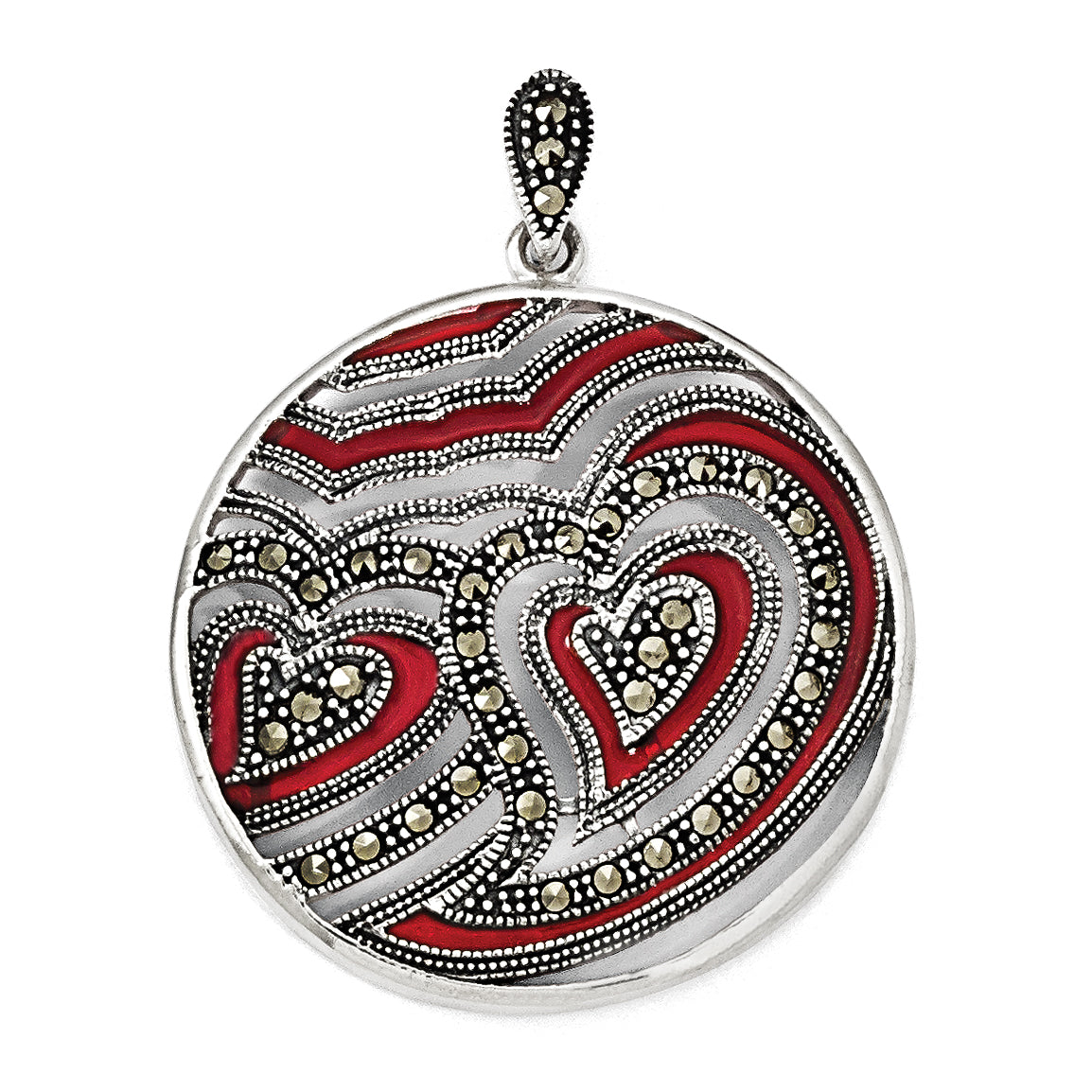 Sterling Silver Marcasite & Red Epoxy Heart Pendant Main image