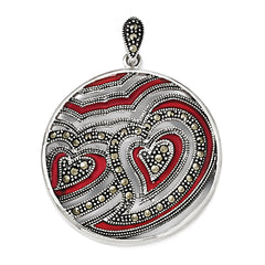 Sterling Silver Marcasite & Red Epoxy Heart Pendant