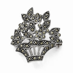 Sterling Silver Marcasite Flower Pin