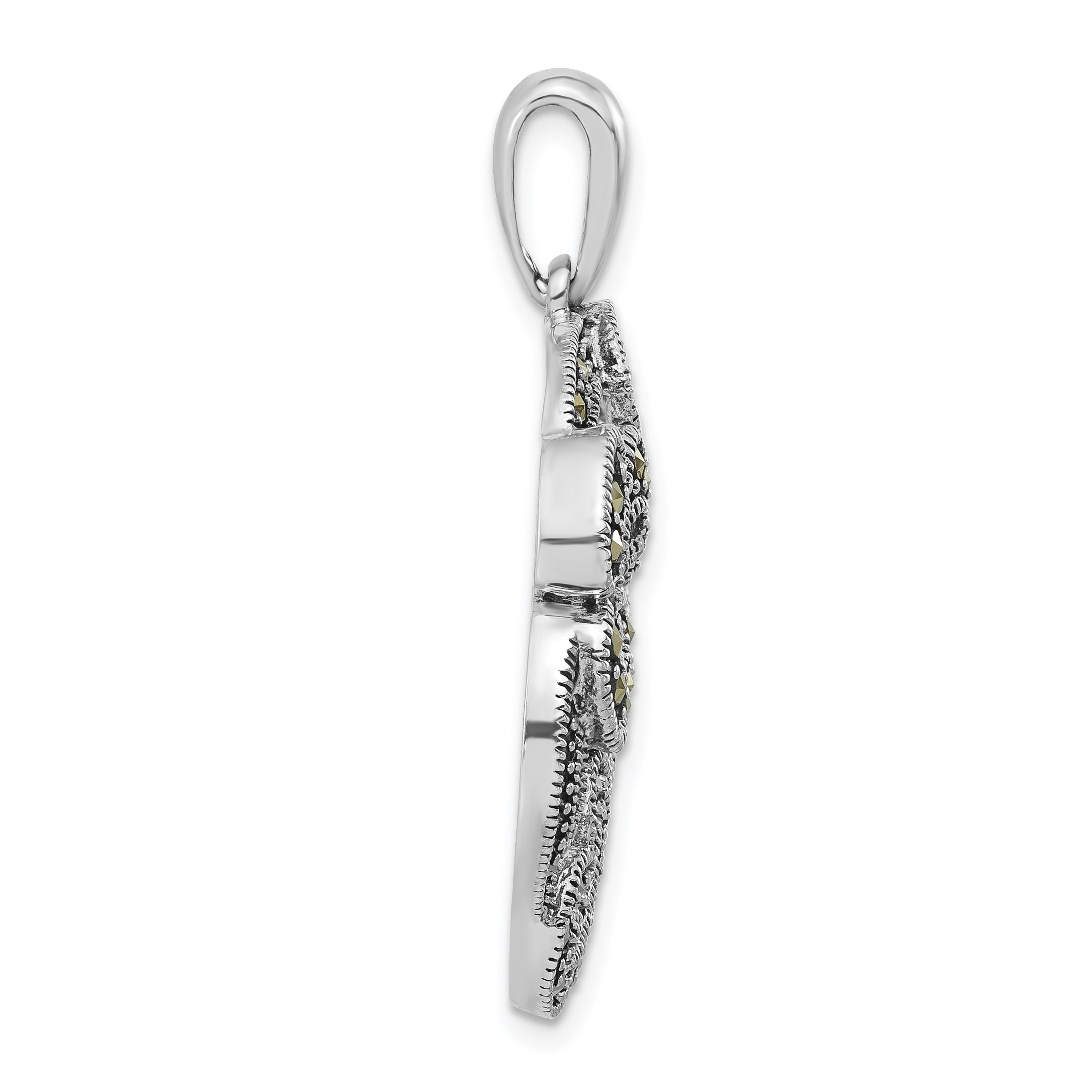 Sterling Silver Marcasite w/Flowers Pendant Secondary image