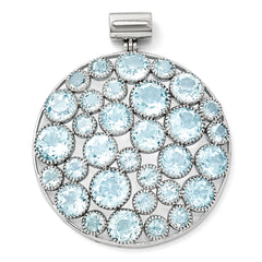 Sterling Silver Rhodium Plated Round Blue Topaz Pendant