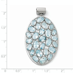 Sterling Silver Rhodium Plated Oval Blue Topaz Pendant